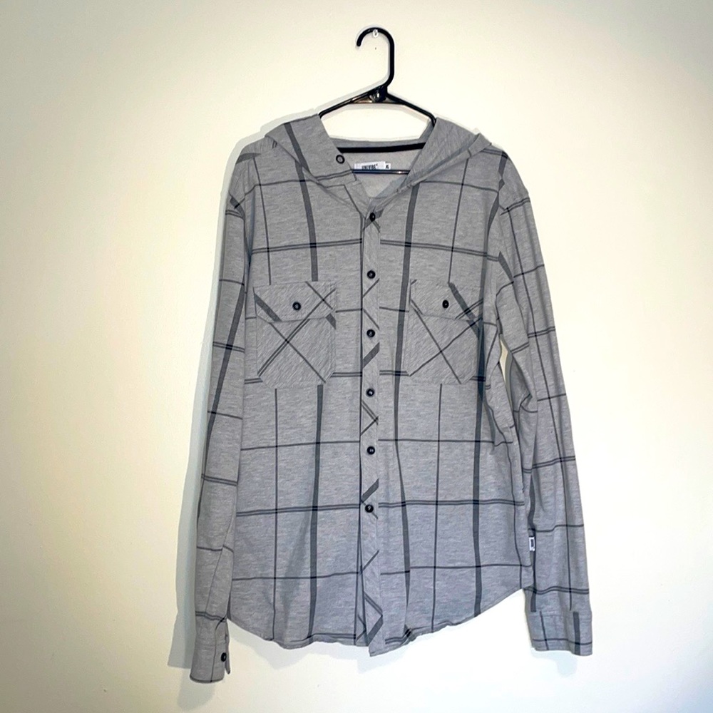 UNIVIBE Button Down Hooded Shirt